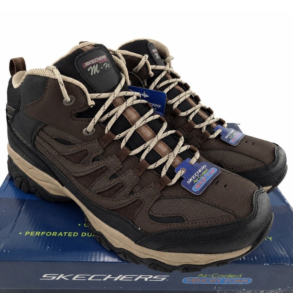 Skechers After Burn Geardo Hiking Boots Men 13 EXTRA WIDE Brown Mid Top Shoe NEW